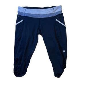 Lululemon Crop Leggings Size 10 Black Gray Run Inspired Activewear Athletic